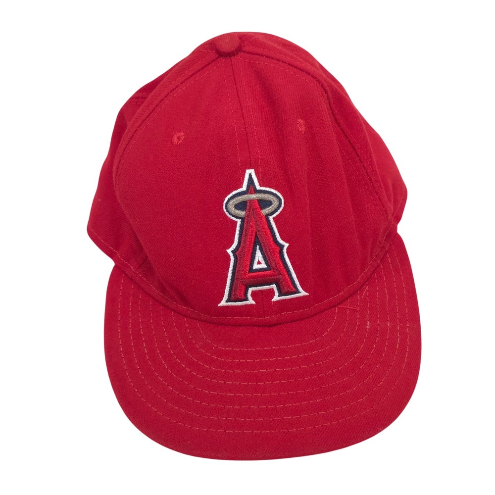 Vtg New Era Los Angeles Angels On Field Cap Sz 7 3/8 MLB Authentic Red USA Made